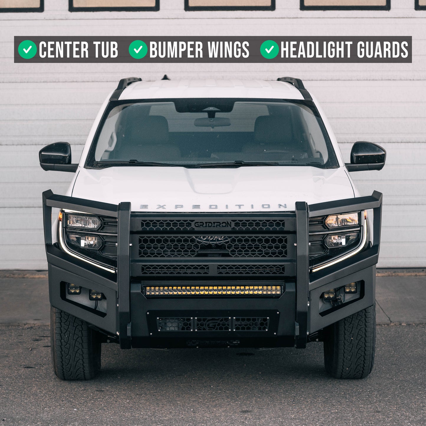 GRIDIRON 2025-2026 Ford Expedition Interceptor Front Bumper (Grill Guard + Mounts + Center Tub + Wings + Headlight Guards)