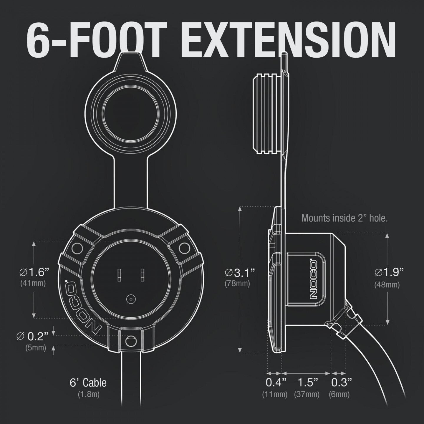 AC Port Plug With 6 Foot Extension Cord (Block Heater Cord)